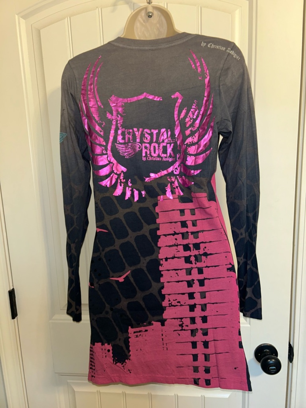 NWT Christian Audigier Crystal Rick Rocker Girl Long Sleeve T-Shirt Sz M - Picture 5 of 8